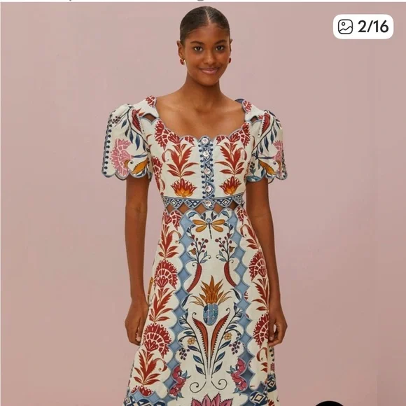 Farm Rio- Romantic Lightness Short Sleeve, embroidered Midi Dress size S - NWOT - Picture 3 of 9